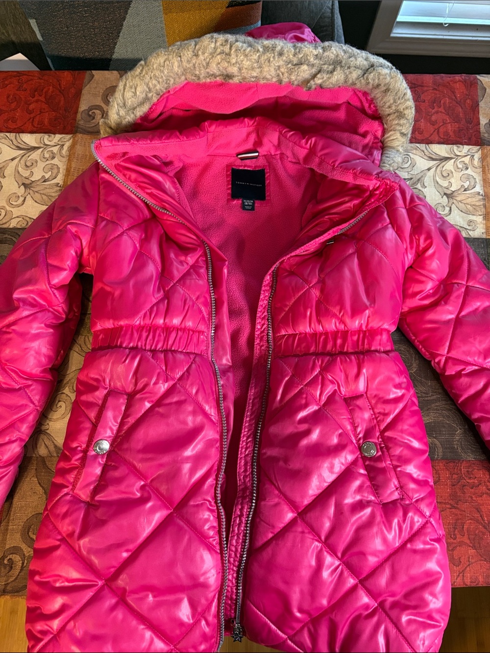 hot pink Tommy Hilfiger girls' quilted puffer jacket size 8/10